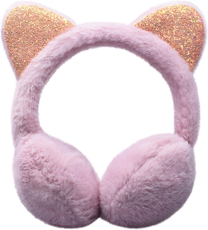 EDCYF Ear Muffs Gloves Set for Kids Girls Winter Ear Muffs Adjustable Sequins Warm Earmuffs Furry Outdoor - Image 1